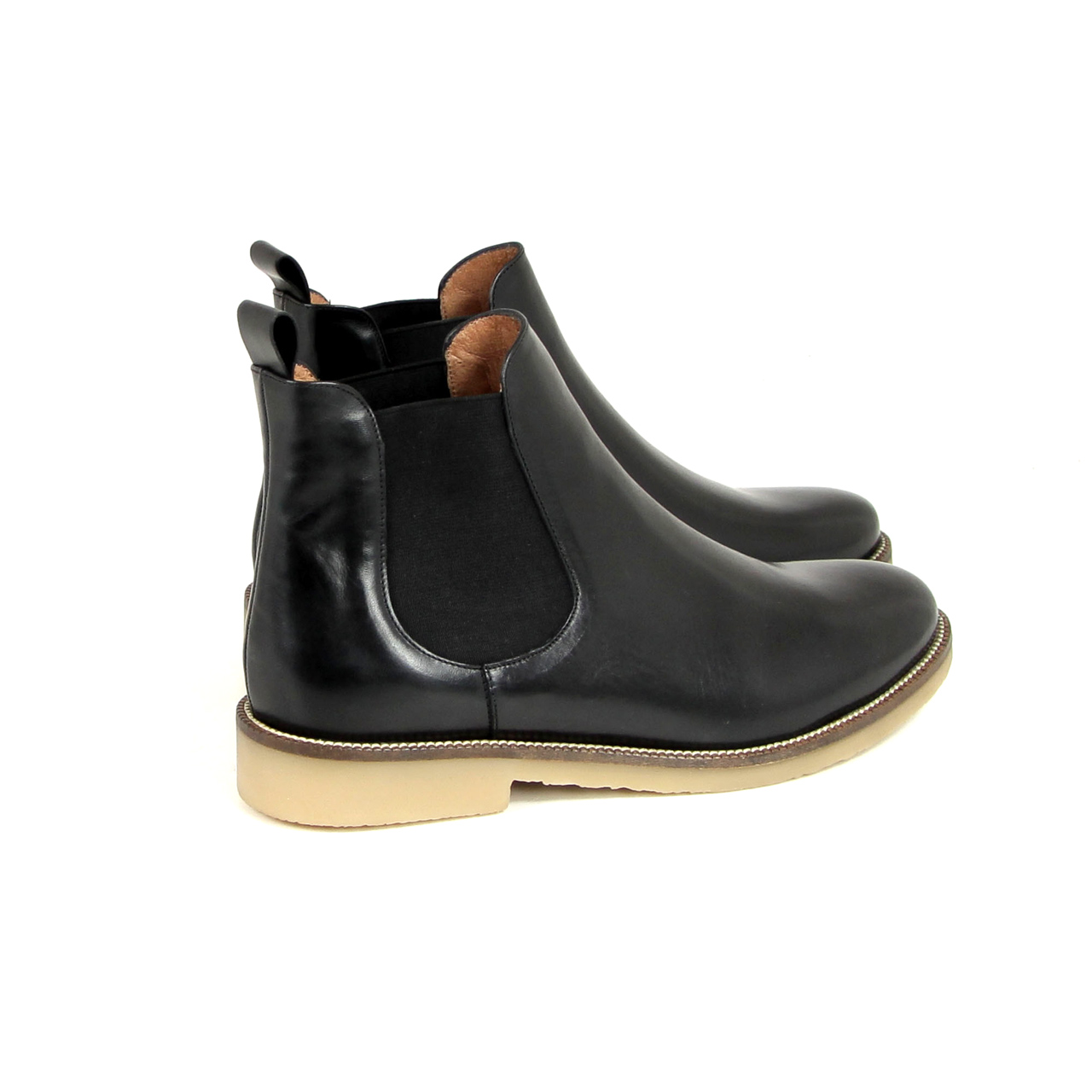 SESSUN Jim Lane Chelsea Boots, Black, Black, Boots, Leather, 61001012, NEW